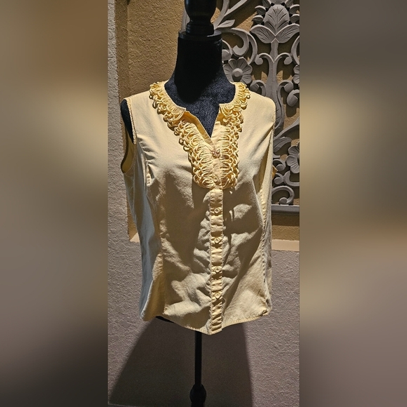 Talbots Unique Size 16 Yellow Sleeveless Ruffle Top - Picture 1 of 9